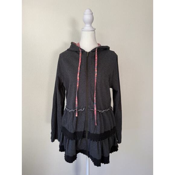 Matilda Jane Wise And Wonderful Hoodie Jacket Tiered Ruffled Dark Gray Size M - Picture 1 of 9